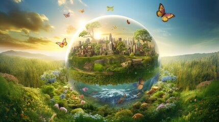 Obraz na płótnie Canvas Illustration image, Nature and Sustainability, Eco-friendly Living and conservation, Concept art of Earth and animal life in different environments, Generative AI illustration