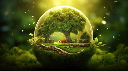 Illustration image, Nature and Sustainability, Eco-friendly Living and conservation, Concept art of Earth and animal life in different environments, Generative AI illustration