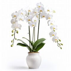 White Orchid on white background, Generative Ai