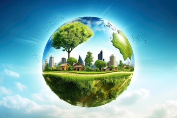 Illustration image, Nature and Sustainability, Eco-friendly Living and conservation, Concept art of Earth and animal life in different environments, Generative AI illustration