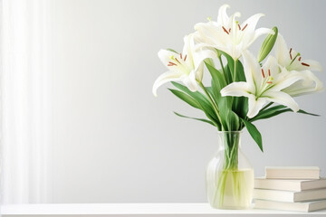 White Lilly bouquet flower in vase. Generative Ai