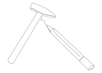 One continuous line of Hammer drawn by with felt tip pen. Thin Line Illustration vector Construction Industry concept. Contour Drawing Creative ideas.