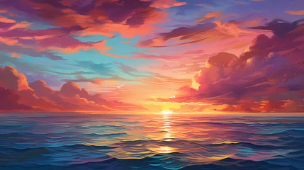 Foto op Plexiglas A serene sunset over the ocean with vibrant hues of orange and pink reflecting off the water's surface  © kian
