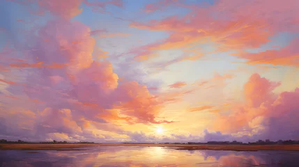 Fotobehang Zalmroze A vibrant sunset sky painted in hues of orange pink and purple with wispy clouds adding depth and texture 