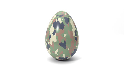 3d illustration of simple easter egg. painted with camouflage paint. isolated on white background.