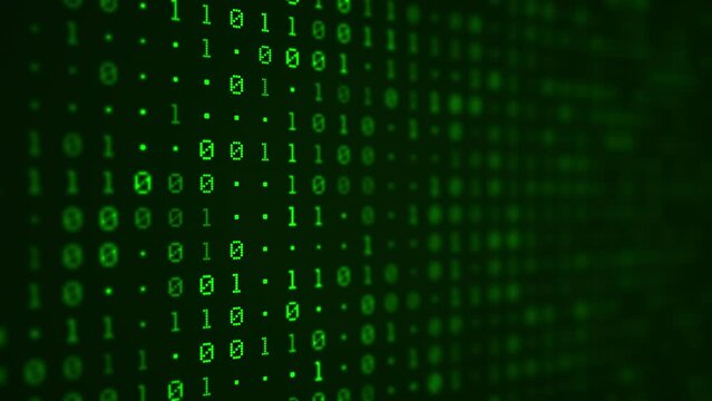 Binary code motion background. Moving numbers, digits zero and one. Seamless loop