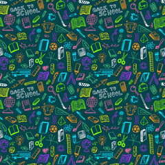 Naklejka premium School supplies sketch seamless pattern in doodle style, vector illustration
