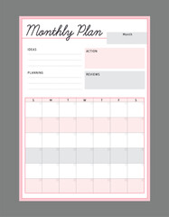 Monthly planner. Minimalist planner template set. Vector illustration.	 