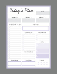 Today planner. Minimalist planner template set. Vector illustration.	 