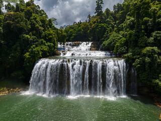 Beautiful aerial drone survey of Tinuy an Falls in Bislig, Surigao del Sur. Philippines.
