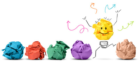 Idea and innovation concept with crumpled colored paper