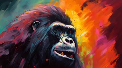 ai generated gorilla in the sky,neon oil painting,thick brushstrokes