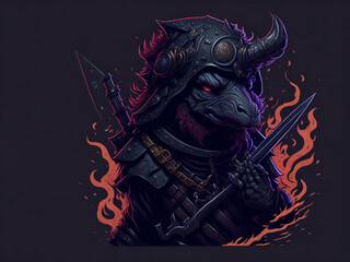 Detailed illustration face evil ninja, t-shirt design