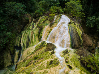 Fototapeta na wymiar Bilawa Mainit Hot Waterfall. Maco, Davao de Oro. Philipines