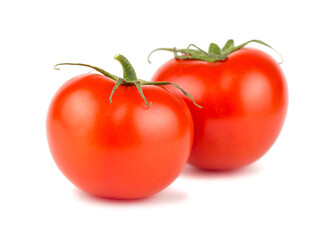 Pair of ripe red tomato isolated on white background