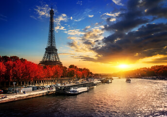 Fototapeta na wymiar Eiffel tower on the bank of Seine in Paris, France