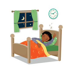Little African boy sleeping good at night in bedroom © Tenstudio