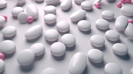 Bottle and scattered capsule pills or prescription drugs. created with generative AI technology.