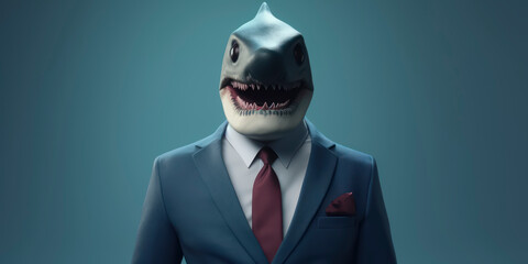 A portrait of a Shark wearing a business suit. AI Generated