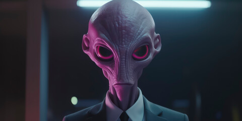 A portrait of a Alien wearing a business suit. AI Generated