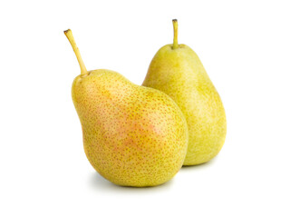 Two ripe yellow pears isolated on white background