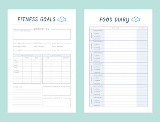 Fototapeta na wymiar Food Diary and Fitness Goals planner (clouds). 