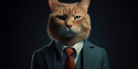 A portrait of a Cat wearing a business suit. AI Generated