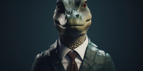 A portrait of a Cocodrile wearing a business suit. AI Generated