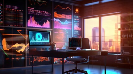 Cutting-Edge Stock Performance Tracking: Exploring the Versatility of Holographic Stock Charts in an Office Atmosphere
