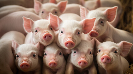 A Cute Portrait of a Farrow or Litter of Baby Piglets