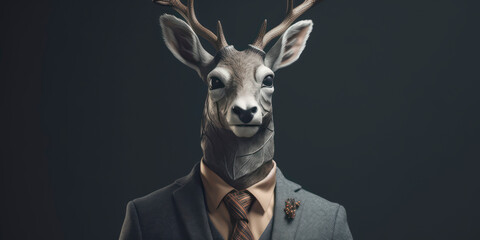 A portrait of a Dear wearing a business suit. AI Generated