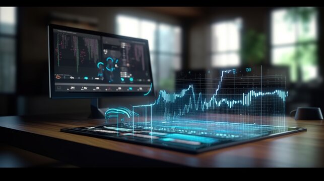 Visualizing Stock Market Trends: Immersive Office Atmosphere with a Holographic Stock Chart Dashboard
