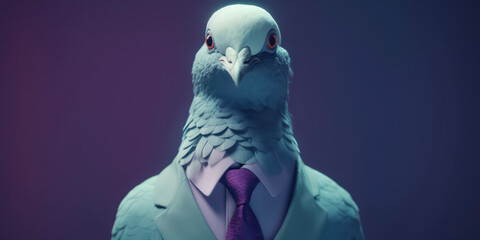 A portrait of a Dove wearing a business suit. AI Generated