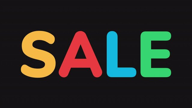 Sale animated text colorful 4k video loop. Motion graphic design animation element. Discount, special offer, clearance, super deal promotion concept for marketing commercial ads. Sale letters banner.