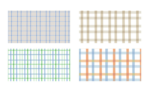 Set of hand drawing patterns. Checkered, plaid style background. Table cloth, picnic. Vector seamless pattern.