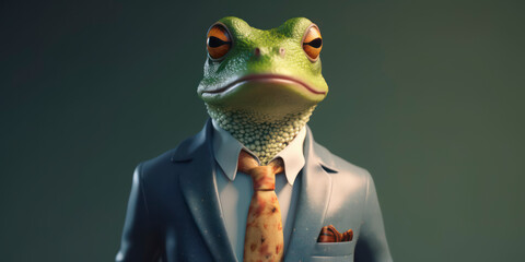 A portrait of a Frog wearing a business suit. AI Generated
