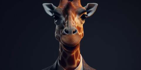 A portrait of a Giraffe wearing a business suit. AI Generated