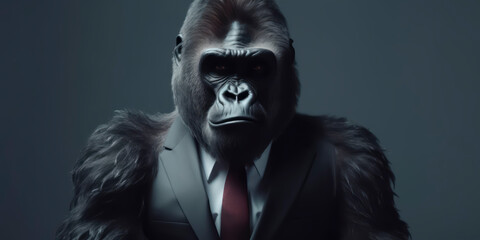 A portrait of a Gorilla wearing a business suit. AI Generated