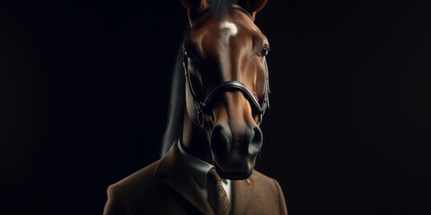 Fototapeta na wymiar A portrait of a Horse wearing a business suit. AI Generated