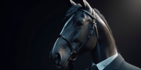 A portrait of a Horse wearing a business suit. AI Generated