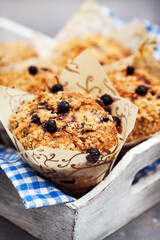 Fresh homemade delicious blueberry streusel muffins