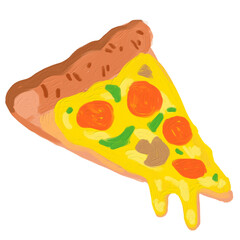 slice of pizza in cute style draw with oil brush texture
