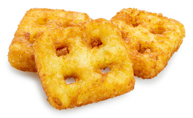 Crispy Hash Browns  isolated on white background, Crispy Hash Browns on white With clipping path.