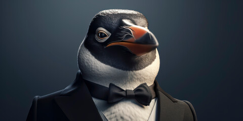 A portrait of a Pinguin wearing a business suit. AI Generated