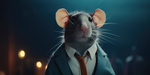 A portrait of a Rat wearing a business suit. AI Generated