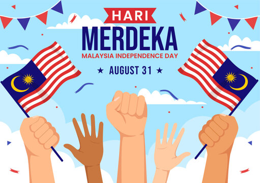 Malaysia Independence Day Vector Illustration on 31 August with Waving Flag in National Holiday Flat Cartoon Hand Drawn Background Templates