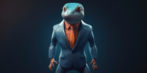 A portrait of a Salamander wearing a business suit. AI Generated