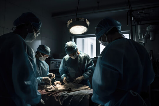 Group of surgeons in hospital operating theater, Team of Surgeons Operating, generative AI