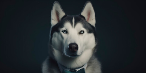 A portrait of a Siberian Husky wearing a business suit. AI Generated