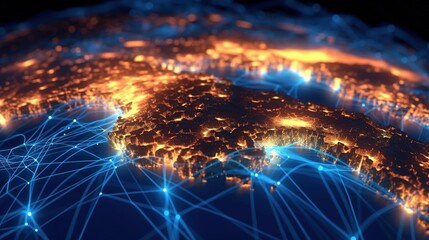 Embracing Global Connectivity: Wi-Fi Mesh Network Envelops the Earth in a Glowing Web